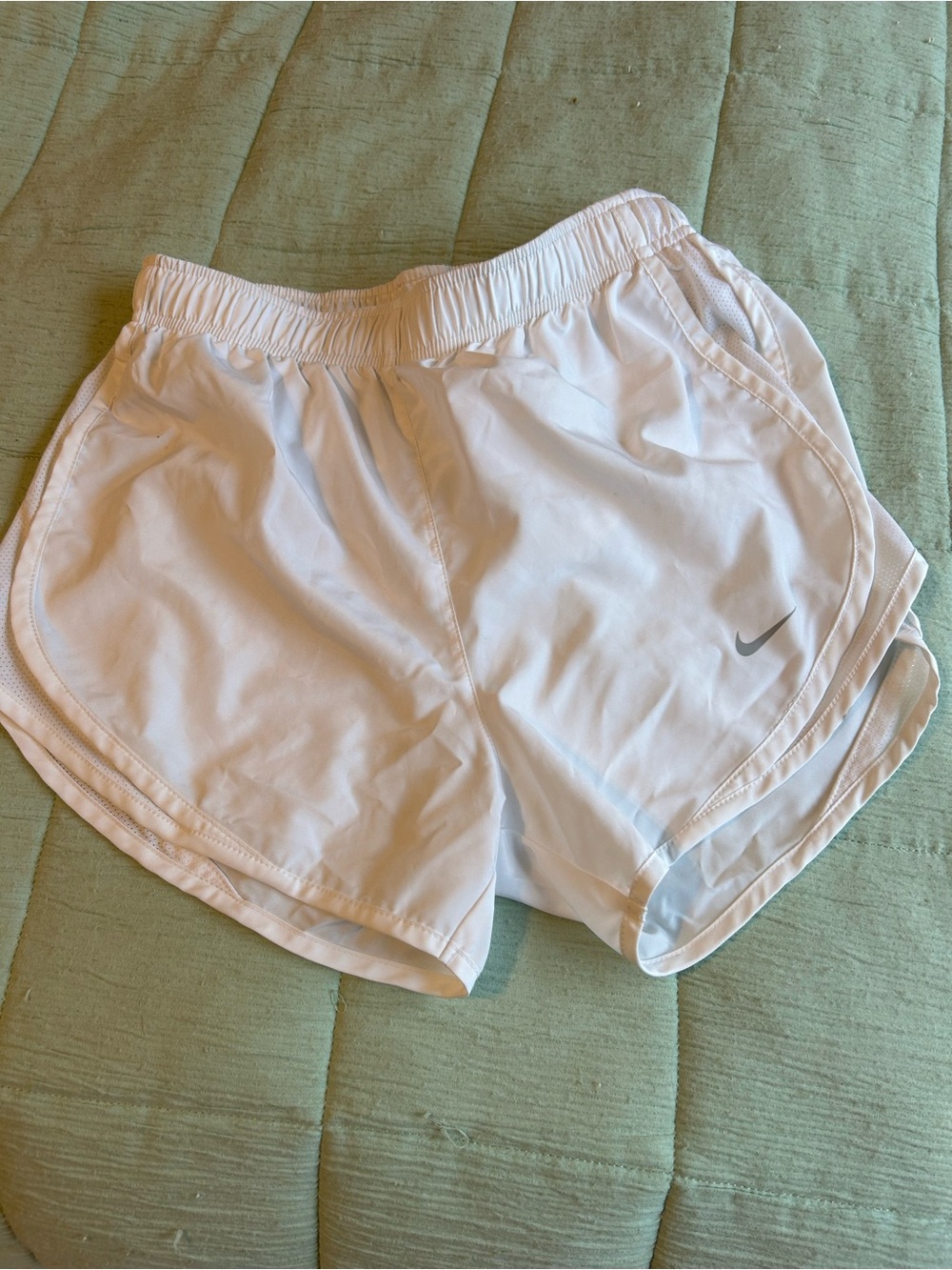Nike White Women’s Athletic Running Shorts with Grey Swoosh